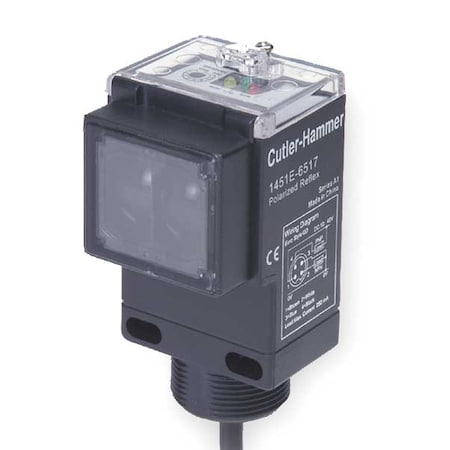 Eaton 1451E-6513 - Polarized Retroreflective Photoelectric Sensor, Bare Wire, Right Angle, Rectangular, Selectable Light On/Dark On, SPST