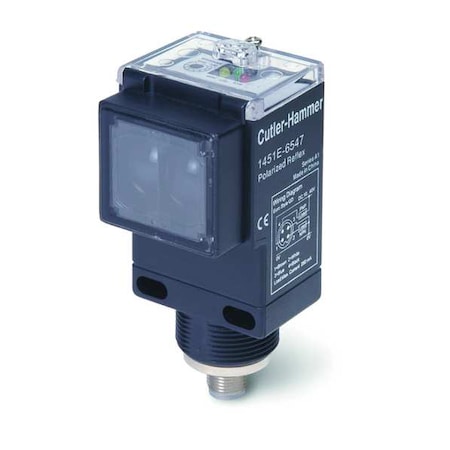 Eaton 1451E-6534 - Polarized Retroreflective Photoelectric Sensor, Dual Key Micro Connector, Right Angle, Rectangular, Selectable Light On/Dark On, SPDT