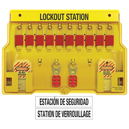 Master Lock 1483BP1106 - Lockout Station,Filled,10 Padlocks