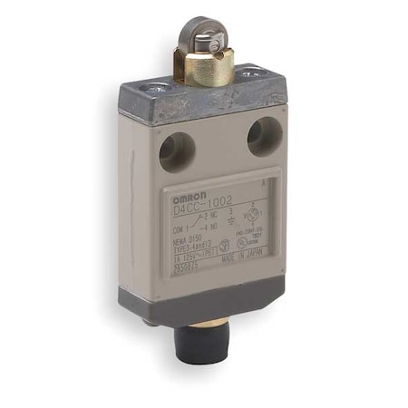 Omron D4CC1002 - Limit Switch, Plunger, Roller, SPDT, 1 A at 120 V AC, Actuator Location: Top