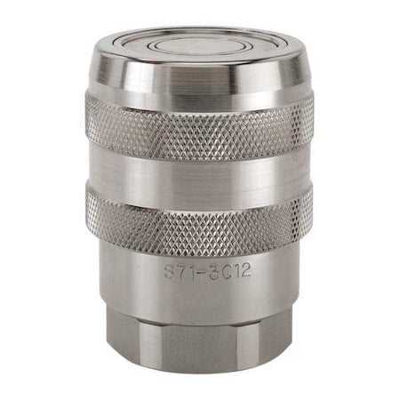 Parker S71-3C6-6F - Hydraulic Quick Connect Hose Coupling, 316 Stainless Steel Body, Push-to-Connect Lock, 71 Series