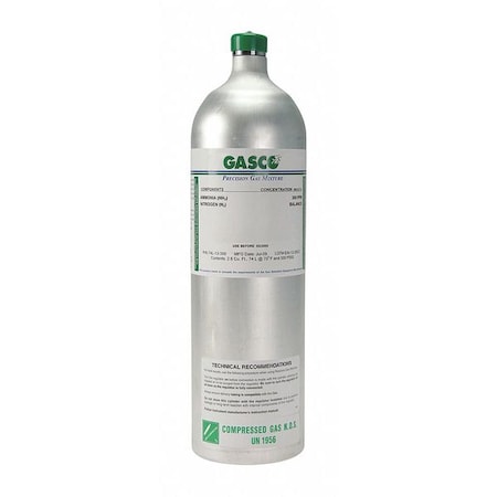 Gasco X02NI99CP750010 - Calibration gas, Hydrogen Chloride, Nitrogen, 74 L, C-10 (5/8 in UNF) Connection, +/-5% Accuracy