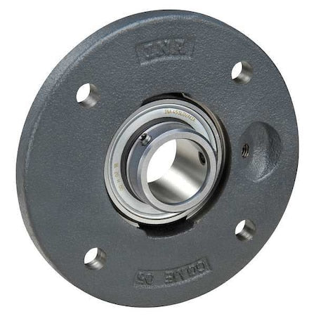 Ina PME25-XL-N - 4 Holes, Circular Housing, Flange Mount Bearing, Radial Ball, 25 mm Dia, Cast Iron, Eccentric Locking Collar
