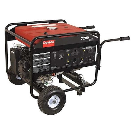 Dayton GEN-8000-0GRE - Portable Generator, Gasoline, 7,200 W Rated, 13,400 W Surge, Electric, Recoil Start, 120/240 V AC