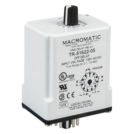 Macromatic TR-51628-08 - Single Function Time Delay Relay, Octal, Off Delay, 1 Functions 24 V AC/DC, DPDT