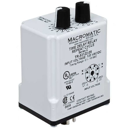 Macromatic TR-55122-10 - Single Function Time Delay Relay, Octal, Cycle On, 1 Functions 120 V AC/DC, DPDT