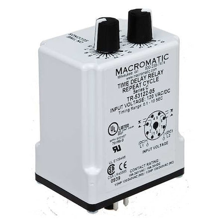Macromatic TR-55128-10 - Single Function Time Delay Relay, Octal, Cycle On, 1 Functions 24 V AC/DC, DPDT