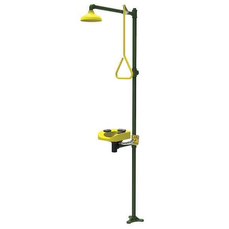 Speakman SE-1200 - Emergency Shower Combination, Floor Mount, Galvanized Steel Pipe, 91.75 H, Plastic Bowl, Green