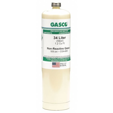 Gasco NI UHPP34 - Calibration Gas, Nitrogen, 34 L, CGA 600 Connection, +/-5% Accuracy, 500 psi Max. Pressure