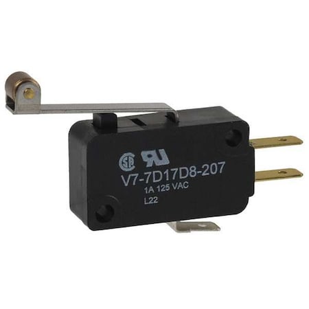 Honeywell V7-7D17D8-207 - Miniature Snap Action Switch, Lever, Long, Roller Actuator, SPDT, 1 A at 125 V AC Contact Rating