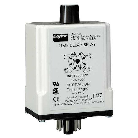 Dayton 24EN77 - Single Function Time Delay Relay, Octal, Interval, 1 Functions 240 V AC, DPDT
