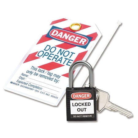 Brady 123151 - Lockout Padlock, Keyed Different, Nylon, Black, 1 in Shackle Height, 1 1/4 in Body Width