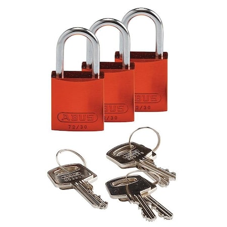 Brady 133283 - Lockout Padlock, Keyed Alike, Aluminum, Orange, 1 in Shackle Height, 1 1/4 in Body Width, 3 PK