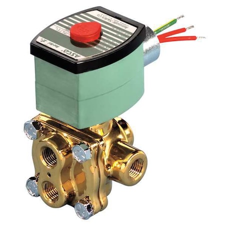 Asco EF8342G003MS120/60DA - Solenoid Valve, 4-Way, 2-Position, 3/8 in Pipe Size, 120 V AC, Manual Operator, Direct Acting, Brass