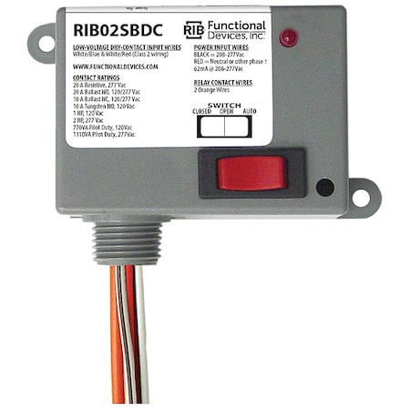 Functional Devices-Rib RIB02SBDC - Enclosed Relay,20 A,SPST/Override