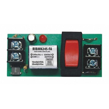 Functional Devices-Rib RIBMN24S-FA - Track Mount Relay,15 A,SPST/Override