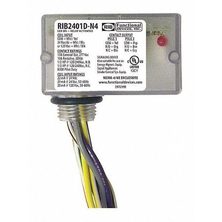 Functional Devices-Rib RIB2401D-N4 - Enclosed Relay,10 A,DPDT
