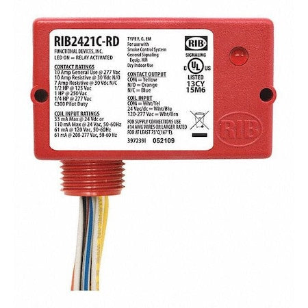 Functional Devices-Rib RIB2421C-RD - Enclosed Relay,10 A,SPDT