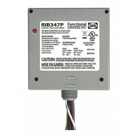 Functional Devices-Rib RIB347P - Enclosed Relay,20 A,DPDT,347 VAC Coil