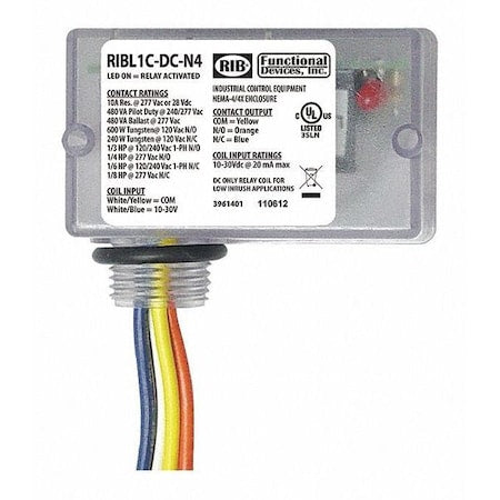 Functional Devices-Rib RIBL1C-DC-N4 - Enclosed Relay,10 A,SPDT
