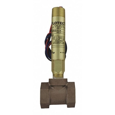 Dwyer Instruments V6EPB-B-S-2-B - Mini-size flow switch, brass upper and lower body, 3/4" NPT, brass tee.