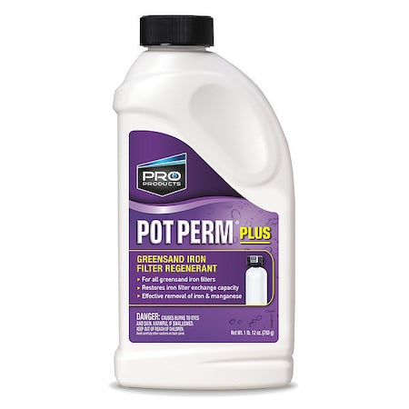 Pro Products KP02N - Potassium Permanganate, Pot Perm, Removes Iron/Manganese, 28 oz Bottle, For Greensand Iron Filters