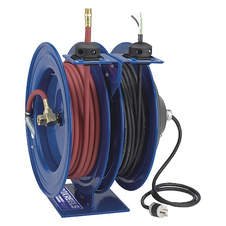 Coxreels C-L350-5012-X - Dual Reel Spring Return Hose Reel, 3/8 in Hose Diameter, 50 ft Length, 300 psi Max. Pressure, Brass