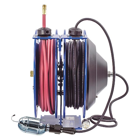 Coxreels C-L350-5016-E - Dual Reel Spring Return Hose Reel, 3/8 in Hose Diameter, 50 ft Length, 300 psi Max. Pressure, Brass