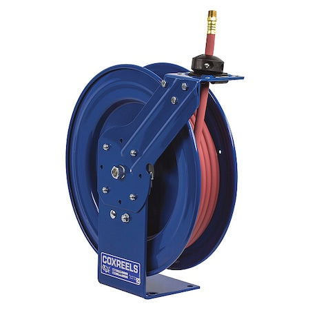 Coxreels P-LP-350-RH-BXN - Spring Return Hose Reel, 3/8 in Hose Diameter, 50 ft Length, 300 psi Max. Pressure, Brass, Blue