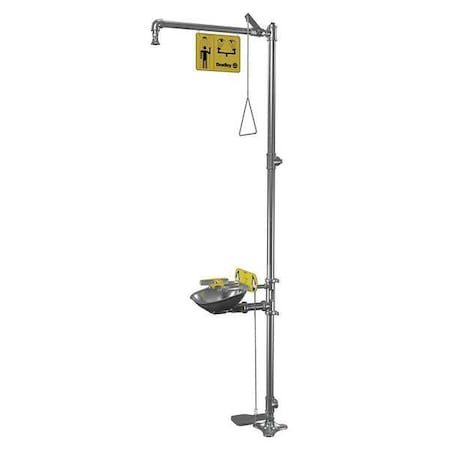 Bradley S19314SS - Shower with Eyewash, Floor Mount, Stainless Steel Pipe, 94 1/8 in H, Stainless Steel Bowl, Gray