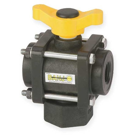 Banjo V075BL - 3/4" FNPT Polypropylene Ball Valve 3-Way, Body Style: Inline