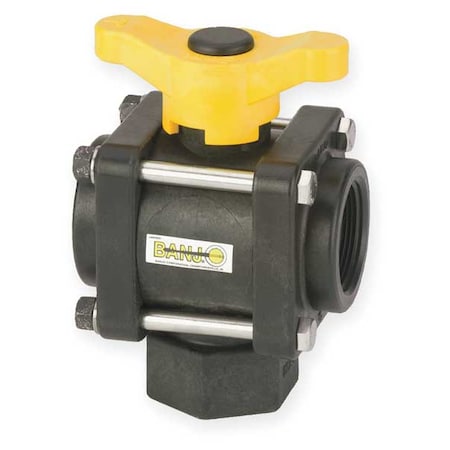 Banjo V150BL - 1-1/2" FNPT Polypropylene Ball Valve 3-Way, Body Style: Inline