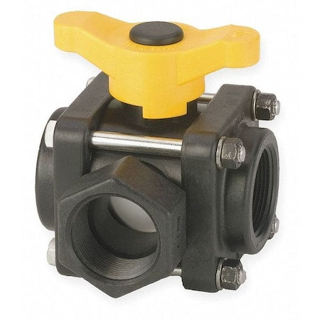 Banjo V125SL - 1-1/4" FNPT Polypropylene Ball Valve 3-Way, Port: Full