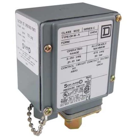 Telemecanique Sensors 9012GKW6 - Pressure Switch, Standard, SPDT, 1 Ports, 1/4-18" FNPT, 5 to 250 psi Range, Aluminum