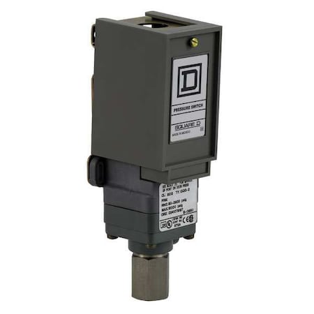 Telemecanique Sensors 9012GPG2 - Pressure Switch, Standard, SPDT, 1 Ports, 1/4-18" FNPT, 20 to 675 psi Range, Plastic