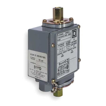 Telemecanique Sensors 9012GGW4 - Pressure Switch, Standard, SPDT, 2 Ports, 1/4-18" FNPT, 0 to 175 psi Range, Aluminum