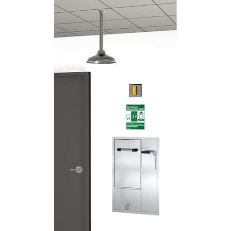 Guardian Equipment GBF2152 - Recessed Shower with Eyewash, Barrier-Free, Covered Bowl, Stainless Steel, Silver