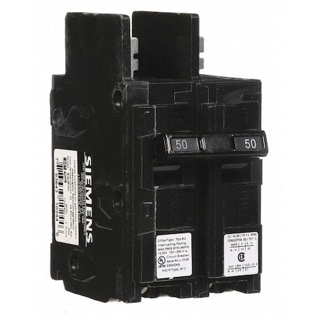 Siemens BQ2B050 - Miniature Circuit Breaker, BQ Series, 50 A, 2 Pole, 120/240 V AC, 10k A at 120/240 V AC