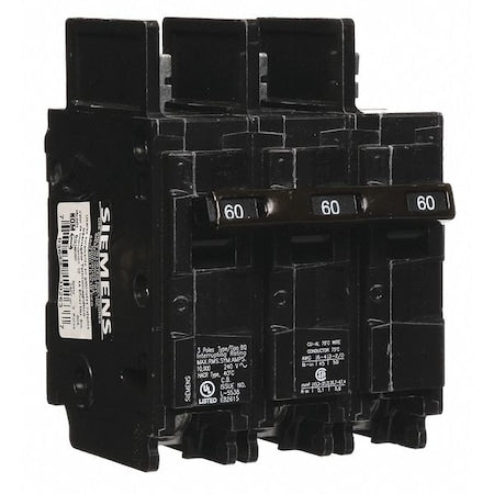 Siemens BQ3B060 - Miniature Circuit Breaker, BQ Series, 60 A, 3 Pole, 240 V AC, 10k A at 240 V AC