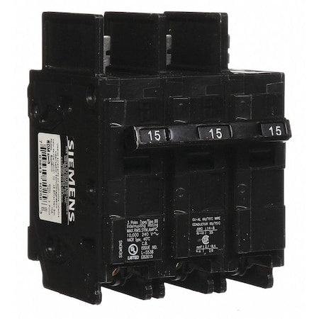 Siemens BQ3B015 - Miniature Circuit Breaker, BQ Series, 15 A, 3 Pole, 240 V AC, 10k A at 240 V AC