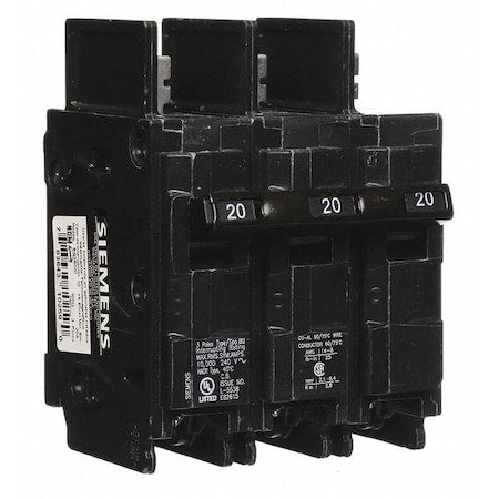 Siemens BQ3B020 - Miniature Circuit Breaker, BQ Series, 20 A, 3 Pole, 240 V AC, 10k A at 240 V AC