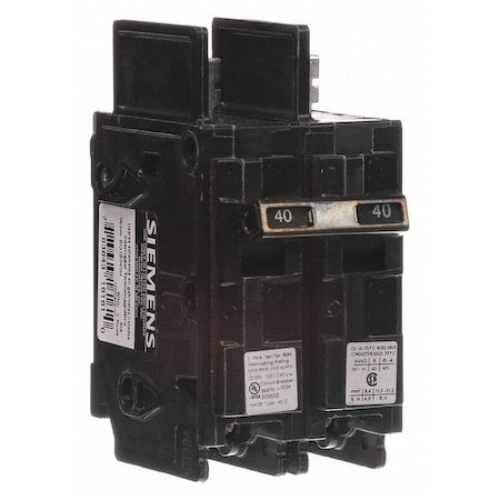Siemens BQ2B040H - Miniature Circuit Breaker, BQH Series, 40 A, 2 Pole, 120/240 V AC, 22k A at 120/240 V AC