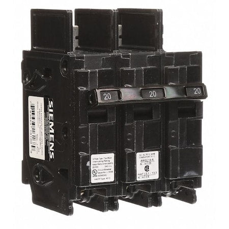 Siemens BQ3B020H - Miniature Circuit Breaker, BQH Series, 20 A, 3 Pole, 240 V AC, 22k A at 240 V AC