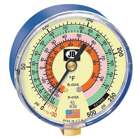 Jb Industries M2-820 - Gauge,3-1/8 In Dia,Low Side,Blue,500 psi