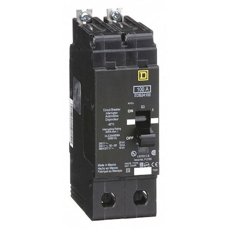 Square D EDB24100 - Miniature Circuit Breaker, E FRAME Series, 100 A, 2 Pole, 277/480 V AC, 25k A at 120 V AC