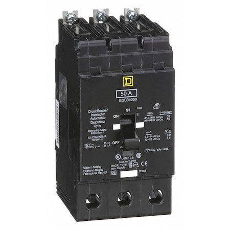 Square D EGB34050 - Miniature Circuit Breaker, E FRAME Series, 50 A, 3 Pole, 277/480 V AC, 65k A at 120 V AC