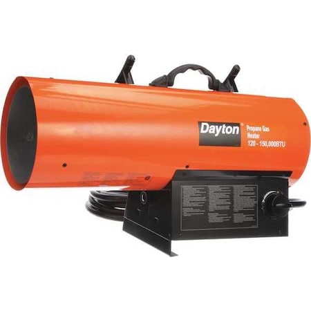 Dayton 3VE58 - Portable Gas Torpedo Heater, Liquid Propane, Continuous Spark, 11 7/8 in Wx 25 1/2 in L