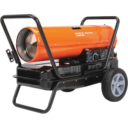 Dayton 3VE50 - Portable Oil & Kerosene Torpedo Heater, 2.5 A, 2900 sq ft Heating Area, 125,000 Btu H