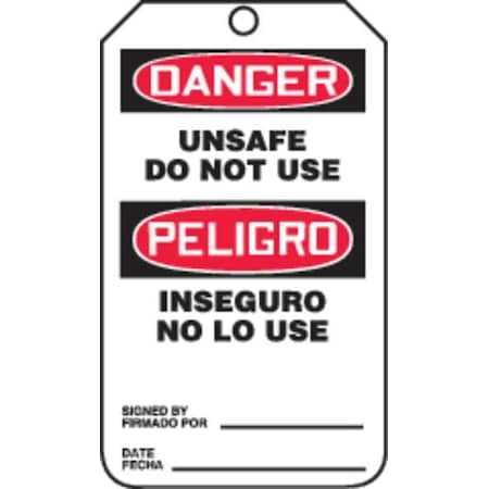 Accuform TSP164PTM - Danger Bilingual Tag, Lockout Tagout, Plastic, 5 7/8 in H x 3 3/8 in W, Rectangle, 5 PK