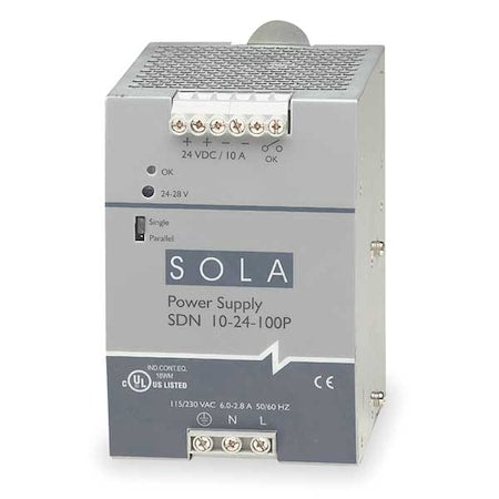 Solahd SDN1024100P - DC Power Supply, 115/230 V AC, 22.5 V DC, 28.5 V DC, 240 W, 10 A, DIN Rail/Chassis